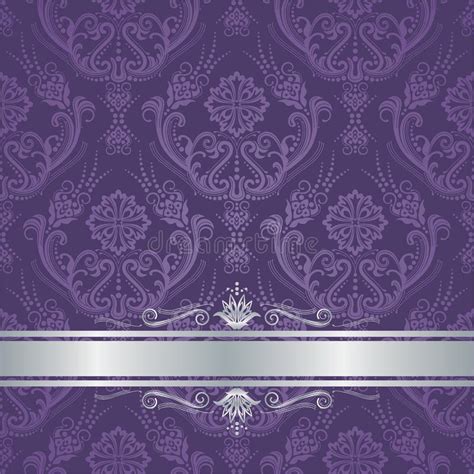 Luxury Purple Floral Damask Cover Silver Border Stock Vector