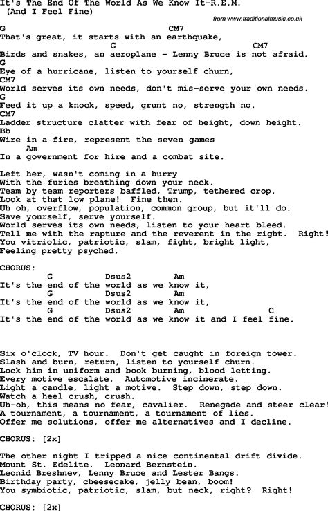 Protest song: It's The End Of The World As We Know It-R.e.m. lyrics and