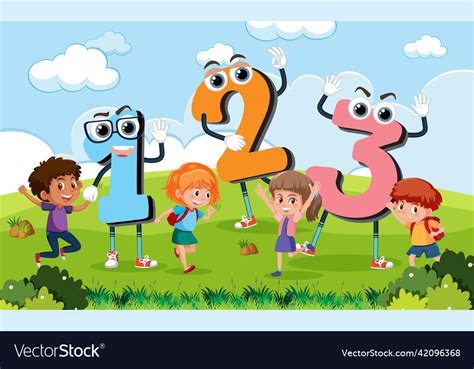 Cartoon Kids With Number 1 2 3 Royalty Free Vector Image