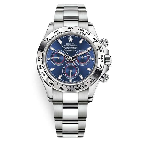 Rolex Cosmograph Daytona Blue Index Oyster White Gold Mens Watch