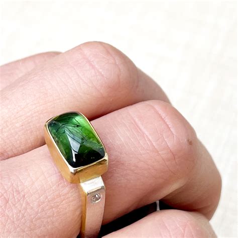 Tanja Ufer Green Tourmaline Ring With 2 Diamonds Set Into The Sides