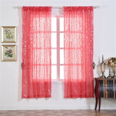2 Pack 52x84 Coral Big Payette Sequin Curtains With Rod Pocket