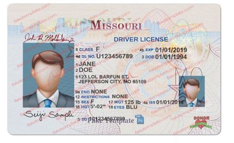 Missouri Drivers License Template Fake Missouri Drivers License