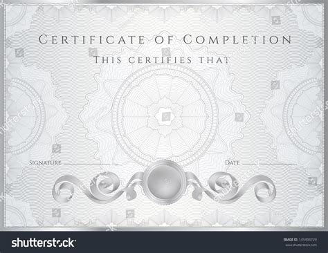 Silver Certificate Of Completion Template Or Sample Background With