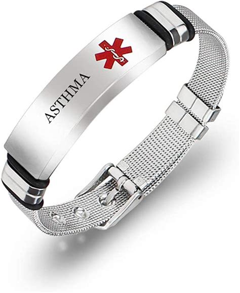 Asthma Medcial Alert Id Bracelet For Men Women Stainless Steel Mesh