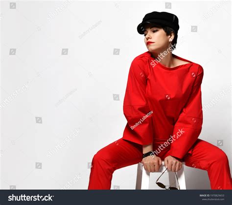 Adult Pretty Sensual Short Haired Brunette Stock Photo