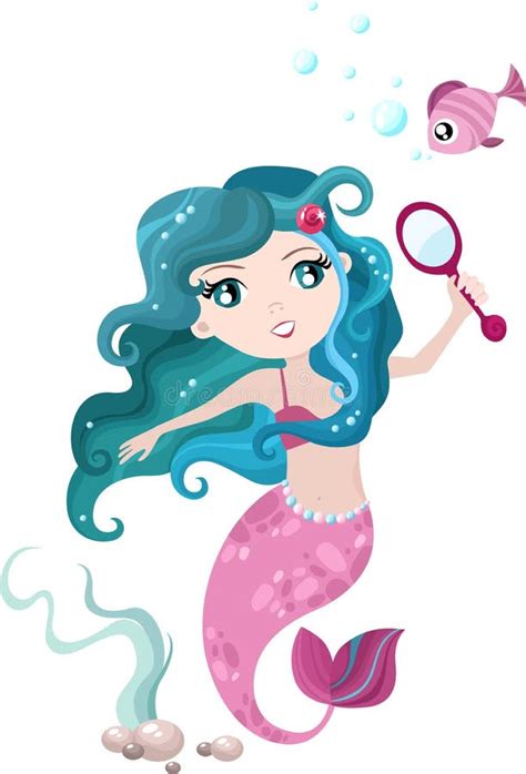 Cartoon Mermaid With Pink Hair On A White Background Stock Vector Illustration Of Pink Design