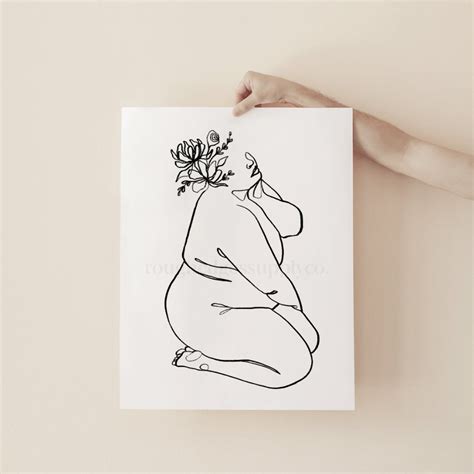 body positive line art female figure art print minimalist etsy canada flower line drawings