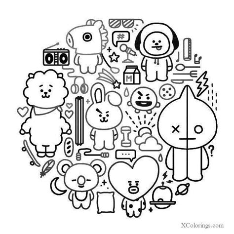 Bt21 Coloring Pages Outline Bts Drawings Bts Chibi