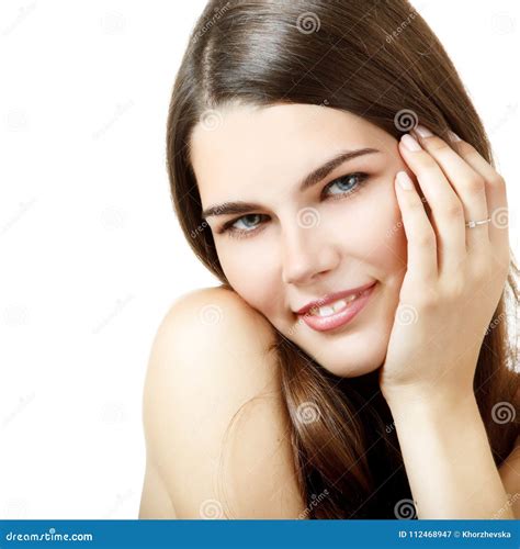Beauty Portrait Of Smiling Girl With Perfect Brown Hair Stock Image