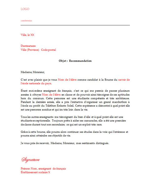 Lettre De Recommandation Master