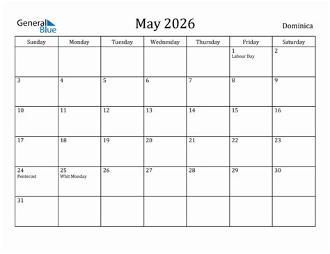 May 2026 Monthly Calendar With Dominica Holidays
