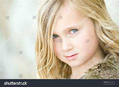 Closeup Portrait Of A 6 Year Old Blond Girl Stock Photo 53258152