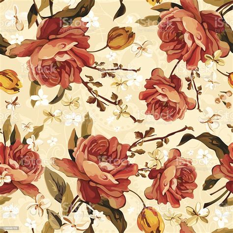 Vintage Floral Seamless Vector Pattern Of The Beautiful Roses Stock Illustration - Download ...