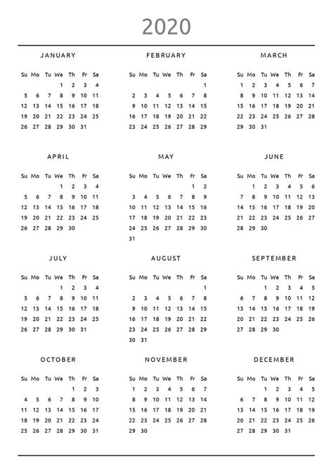 Printable Year Calendar