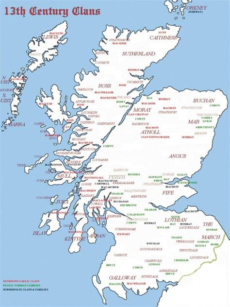 13th Century Map Of The Major Highland Clans Of Scotland Scotland
