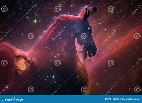 Nebula Horse Head Fantasy Galaxy Generative Ai Background Stock