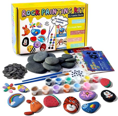 Lifetop Rock Painting Kit For Kids 60pcs Diy Painting Rocks Flat