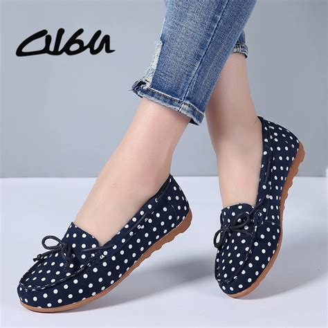 Buy O16u Women Ballet Flats Round Toe Leather Polka