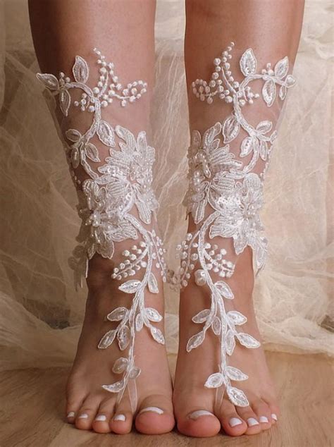 Unique Lace Sandals Ivory Beach Wedding Barefoot Sandalshand