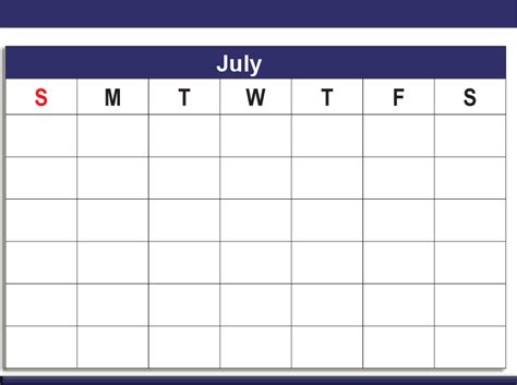 Printable Blank July Calendars