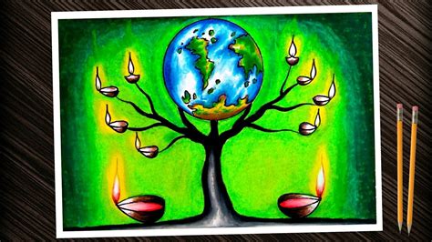 Green Diwali Poster Drawing Diwali Chart Poster Easy Drawing Save