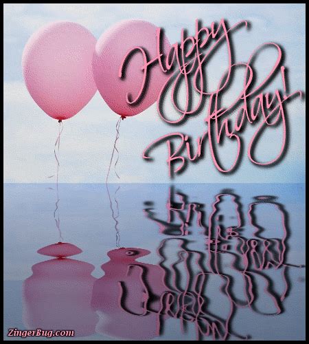Happy Birthday Pink Balloons Reflections Glitter Graphic Greeting