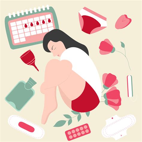 Girl Or Women With Menstrual Pains Menstruating Health Cycle Menstruation Concept