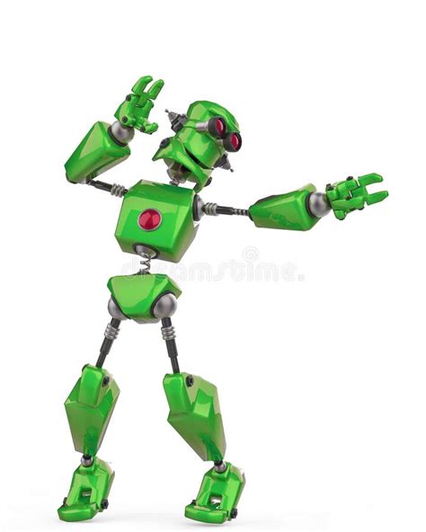 Funny Robot Cartoon Happy Dance In A White Background Stock