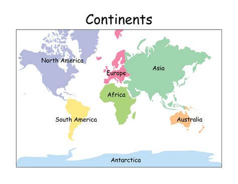 continents color labeled