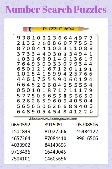 Number Search Puzzle From Journey Puzzles Visual Perception