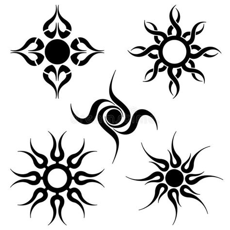 Photo About Set Of Tribal Sun Tattoo S Isolated On White Background