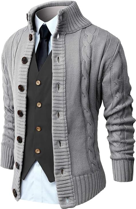 Nitagut Mens Long Sleeve Stand Collar Cardigan Sweaters Button Down