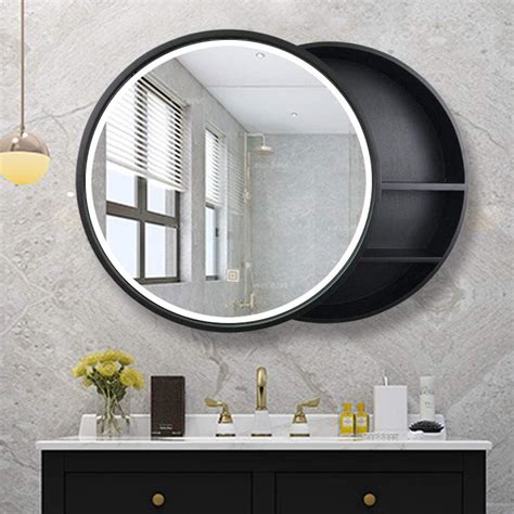 Landed Bathroom Mirror Cabinet Led Lightedled Light Solid Wood Anti Fog