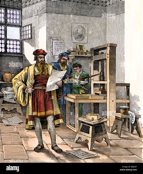 Gutenberg And Fust With The First Printing Press Germany 1450s Stock