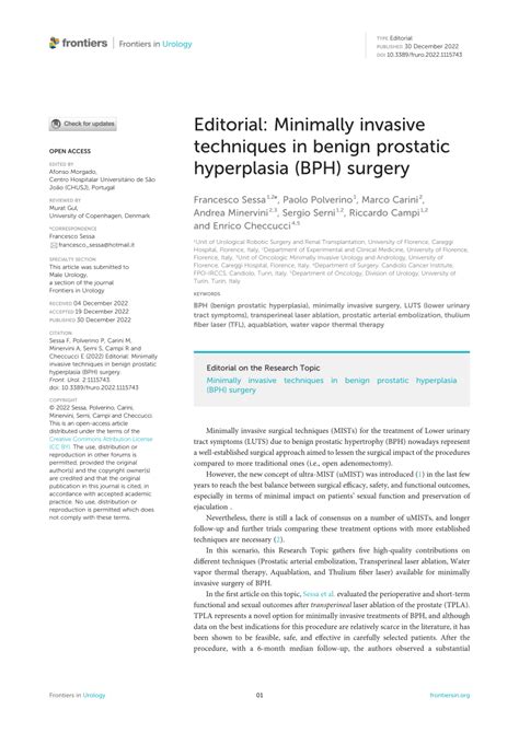 Pdf Editorial Minimally Invasive Techniques In Benign Prostatic Hyperplasia Bph Surgery