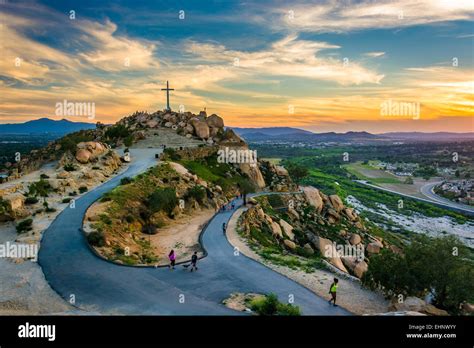 The Cross And Trails At Sunset At Mount Rubidoux Park In Riverside