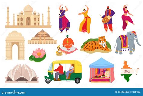 Travel To India Indian Landmark Tourism Set Of Vector Illustrations Taj Mahal Building