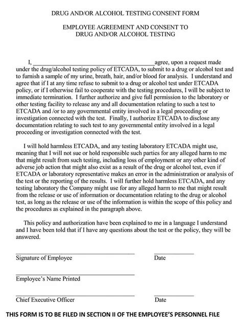 Free Drug Alcohol Testing Consent Forms Word Pdf