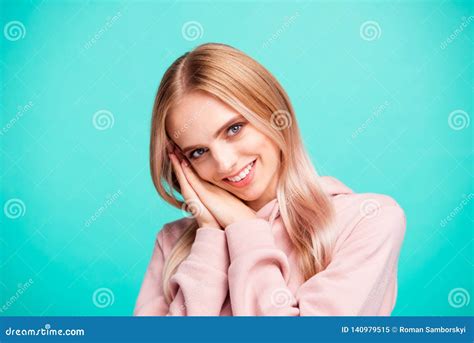 Close Up Photo Of Cute Blond She Her Lady Hands Together Near Ea Stock Image Image Of Laughter