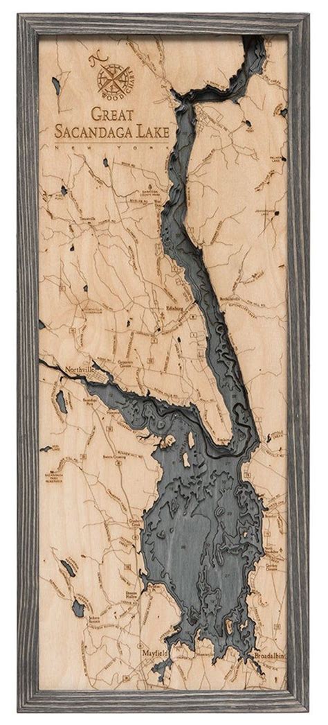 Great Sacandaga Lake Wood Carved Topographic Depth Chart Map Etsy