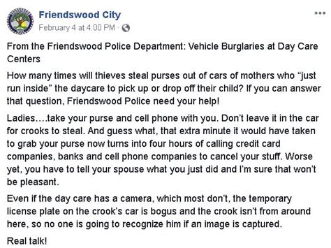 Sexist Police Facebook Post Draws Ire From Friendswood Moms