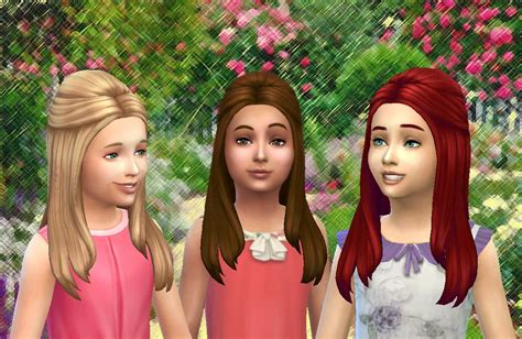 Mystufforigin Long Straight Half Up For Girls ~ Sims 4 Hairs