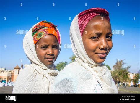 Orthodox Girls Dressed For The Easter Ceremony Asmara Eritrea Stock
