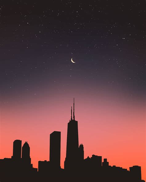 Download Silhouette Cityscape And Starry Night Wallpaper