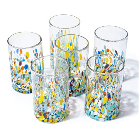 Buy Hand Blown Mexican Drinking Glasses Set Of 6 Confetti Rock Design Glasses By The Wine