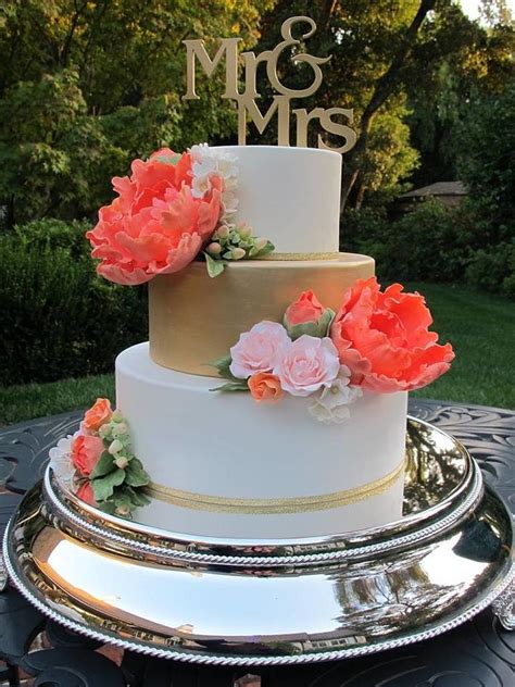 Coral And Gold Wedding Cake Cake By Lets Do Cake Cakesdecor