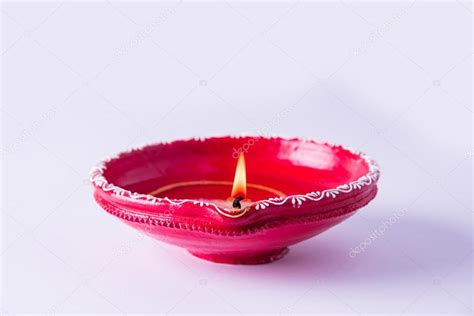 Single Clay Diya Lamp Lit During Diwali Festival Happy Diwali