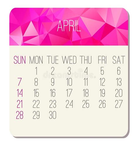 April Year 2019 Monthly Calendar Stock Vector Illustration Of