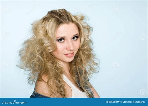 Beautiful Girl With Blond Curly Hair Stock Image Image Of Moder Fashion 29530349